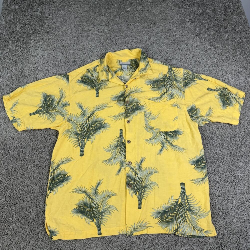 Breakwater Shirt Mens L Yellow Short Sleeve Button Up Floral Tropical Rayon